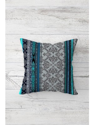 Pelangi Etnik Şal Desenli Çift Tarafı Baskılı Gizli Fermuarlı Yastık Kılıfı Kırlent Koltuk Yastık Kılıfı