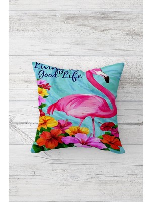 Pelangi Flamingo Desenli Çift Tarafı Baskılı Gizli Fermuarlı Yastık Kılıfı Kırlent Koltuk Yastık Kılıfı