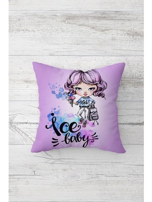 Pelangi Ice Baby Çift Tarafı Baskılı Gizli Fermuarlı Yastık Kılıfı Kırlent Koltuk Yastık Kılıfı