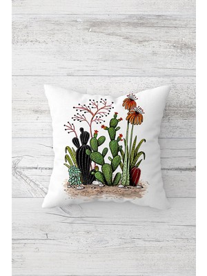 Pelangi Kaktüs Desen Çift Tarafı Baskılı Gizli Fermuarlı Yastık Kılıfı Kırlent Koltuk Yastık Kılıfı
