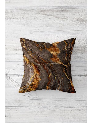 Pelangi Kahverengi Mermer Desen Çift Tarafı Baskılı Gizli Fermuar Yastık Kılıfı Kırlent Koltuk Yastık Kılıfı