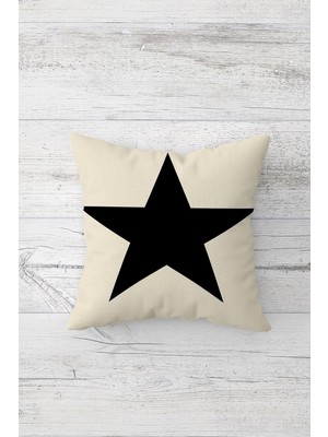 Pelangi Siyah Yıldız Çift Tarafı Baskılı Gizli Fermuarlı Yastık Kılıfı Kırlent Koltuk Yastık Kılıfı