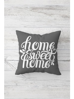 Pelangi Gri Home Sweet Home Çift Tarafı Baskılı Gizli Fermuarlı Yastık Kılıfı Kırlent Koltuk Yastık Kılıfı