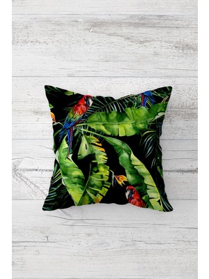 Pelangi Yeşil Yapraklı Tropikal Gizli Fermuarlı Dekoratif Yastık Kılıfı Kırlent Kılıfı Koltuk Yastık Kılıfı