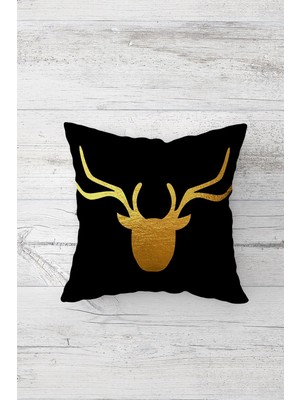 Pelangi Gold Geyik Desen Çift Tarafı Baskılı Gizli Fermuarlı Yastık Kılıfı Kırlent Koltuk Yastık Kılıfı