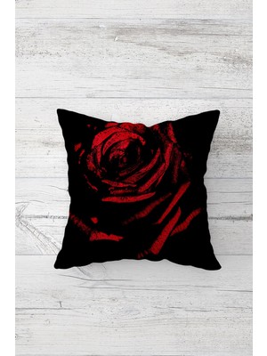 Pelangi Kırmızı Gül Detaylı Çift Tarafı Baskılı Gizli Fermuarlı Yastık Kılıfı Kırlent Koltuk Yastık Kılıfı