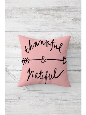 Pelangi Şükür Mottolu Mesajlı Çift Tarafı Baskılı Gizli Fermuarlı Yastık Kılıfı Kırlent Koltuk Yastık Kılıfı