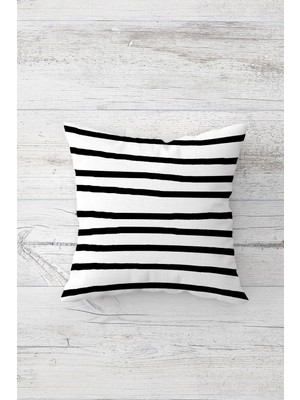 Pelangi Siyah Çizgili Çift Tarafı Baskılı Gizli Fermuarlı Yastık Kılıfı Kırlent Koltuk Yastık Kılıfı