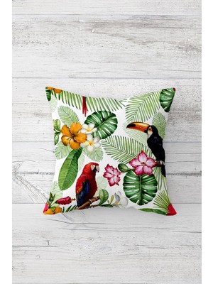 Pelangi Tropikal Papağan Yapraklı Çift Taraflı Gizli Fermuarlı Yastık Kılıfı Kırlent Koltuk Yastık Kılıfı