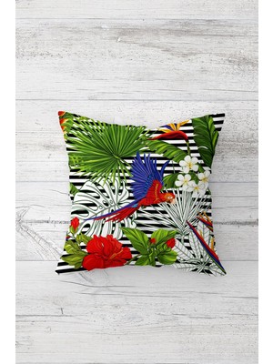 Pelangi Tropikal Desen Papagan Çift Tarafı Baskı Gizli Fermuarlı Yastık Kılıfı Kırlent Koltuk Yastık Kılıfı