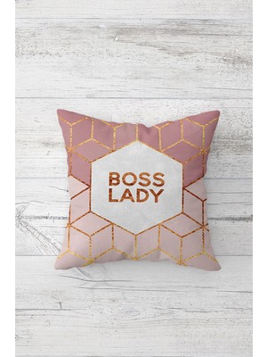 Pelangi Boss Lady Yazılı Çift Tarafı Baskılı Gizli Fermuarlı Yastık Kılıfı Kırlent Koltuk Yastık Kılıfı