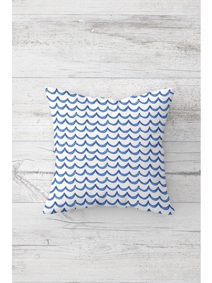 Pelangi Mavi Dalga Çizgili Çift Tarafı Baskılı Gizli Fermuarlı Yastık Kılıfı Kırlent Koltuk Yastık Kılıfı