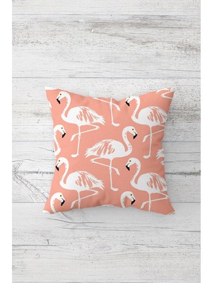Pelangi Flamingo Desenli Çift Tarafı Baskılı Gizli Fermuarlı Yastık Kılıfı Kırlent Koltuk Yastık Kılıfı