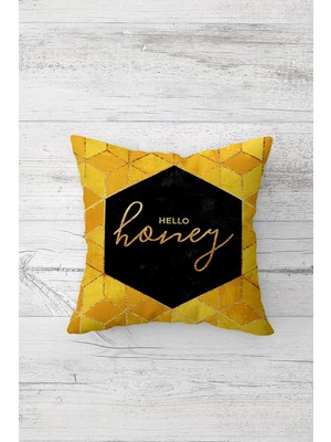 Pelangi Hello Honey Yazılı Çift Tarafı Baskılı Gizli Fermuarlı Yastık Kılıfı Kırlent Koltuk Yastık Kılıfı