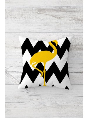 Pelangi Siyah Zigzag Filamingo Çift Tarafı Baskı Gizli Fermuarlı Yastık Kılıfı Kırlent Koltuk Yastık Kılıfı