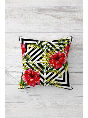 Pelangi Tropikal Çiçekli Çift Tarafı Baskılı Gizli Fermuarlı Yastık Kılıfı Kırlent Koltuk Yastık Kılıfı