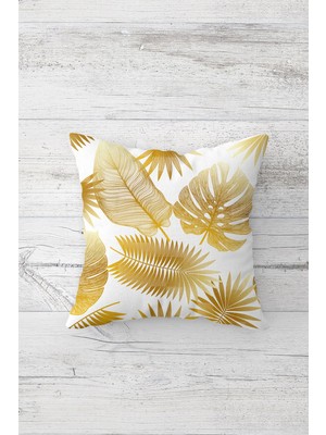 Pelangi Sarı Tropik Yaprak Çift Tarafı Baskılı Gizli Fermuarlı Yastık Kılıfı Kırlent Koltuk Yastık Kılıfı