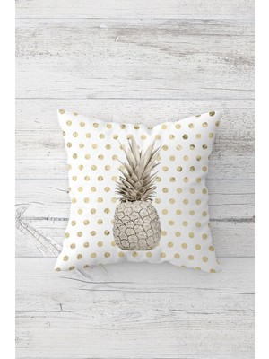 Pelangi Ananaslı Puantiyeli Çift Tarafı Baskılı Gizli Fermuarlı Yastık Kılıfı Kırlent Koltuk Yastık Kılıfı