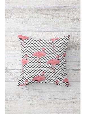 Pelangi Zigzag Flamingo Desen Çift Tarafı Baskılı Gizli Fermuarlı Yastık Kılıfı Kırlent Koltuk Yastık Kılıfı