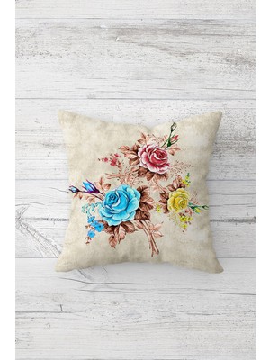 Pelangi Vintage Renkli Gül Buketi Çift Taraflı Gizli Fermuarlı Yastık Kılıfı Kırlent Koltuk Yastık Kılıfı