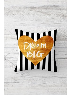 Pelangi Dream Big Yazılı Kalpli Çift Tarafı Baskılı Gizli Fermuarlı Yastık Kırlent Koltuk Yastık Kılıfı