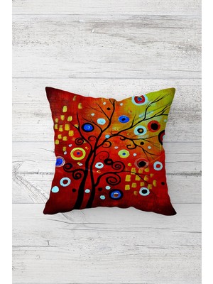 Pelangi Dilek Ağacı Desen Çift Tarafı Baskılı Gizli Fermuarlı Yastık Kılıfı Kırlent Koltuk Yastık Kılıfı