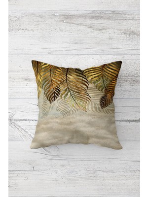 Pelangi Gold Yeşil Ince Yapraklı Çift Tarafı Baskı Gizli Fermuar Yastık Kılıfı Kırlent Koltuk Yastık Kılıfı