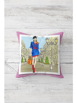 Pelangi Fashion Girl Çift Tarafı Baskılı Gizli Fermuarlı Yastık Kılıfı Kırlent Koltuk Yastık Kılıfı