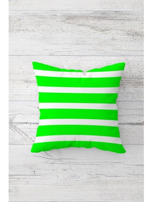 Pelangi Yeşil Beyaz Çizgili Çift Tarafı Baskılı Gizli Fermuarlı Yastık Kılıfı Kırlent Koltuk Yastık Kılıfı