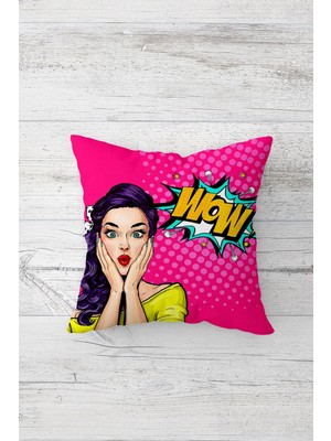 Pelangi Pembe Pop Art Çift Tarafı Baskılı Gizli Fermuarlı Yastık Kılıfı Kırlent Koltuk Yastık Kılıfı