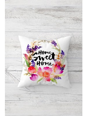 Pelangi Home Sweet Home Çiçekli Çift Taraflı Gizli Fermuarlı Yastık Kılıfı Kırlent Koltuk Yastık Kılıfı