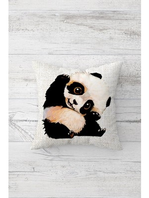 Pelangi Siyah Beyaz Pandacık Çift Tarafı Baskılı Gizli Fermuarlı Yastık Kılıfı Kırlent Koltuk Yastık Kılıfı
