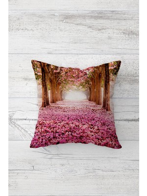 Pelangi Çiçekli Orman Çift Tarafı Baskılı Gizli Fermuarlı Yastık Kılıfı Kırlent Koltuk Yastık Kılıfı