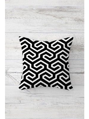 Pelangi Siyah Beyaz Geometrik Desenli Çift Tarafı Baskı Gizli Fermuar Yastık Kılıfı Kırlent Yastık Kılıfı
