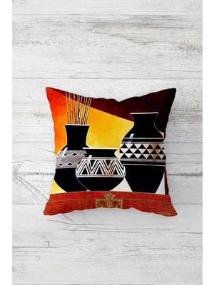 Pelangi Vazo Desenli Çift Tarafı Baskılı Gizli Fermuarlı Yastık Kılıfı Kırlent Koltuk Yastık Kılıfı