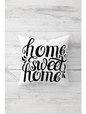 Pelangi Beyaz Zemin Home Sweet Home Çift Tarafı Baskılı Gizli Fermuarlı Yastık Kılıfı Kırlent Yastık Kılıfı