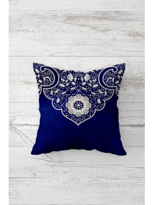 Pelangi Mavi Ottoman Desenli Çift Tarafı Baskılı Gizli Fermuarlı Yastık Kılıfı Kırlent Koltuk Yastık Kılıfı