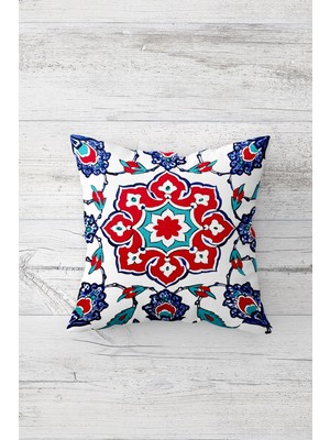 Pelangi Çini Desenli Çift Tarafı Baskılı Gizli Fermuarlı Yastık Kılıfı Kırlent Koltuk Yastık Kılıfı