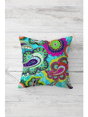 Pelangi Renkli Etnik Desen Çift Tarafı Baskılı Gizli Fermuarlı Yastık Kılıfı Kırlent Koltuk Yastık Kılıfı