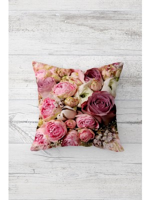 Pelangi Gül ve Karanfil Desenli Gizli Fermuarlı Dekoratif Yastık Kılıfı Kırlent Kılıfı Koltuk Yastık Kılıfı