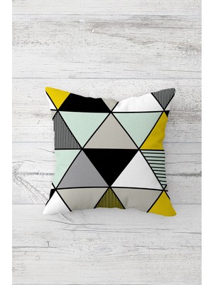 Pelangi Üçgen Bloklu Çift Tarafı Baskılı Gizli Fermuarlı Yastık Kılıfı Kırlent Koltuk Yastık Kılıfı