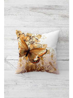 Pelangi Kelebek Desen Vintage Çift Tarafı Baskılı Gizli Fermuarlı Yastık Kılıfı Kırlent Koltuk Yastık Kılıfı
