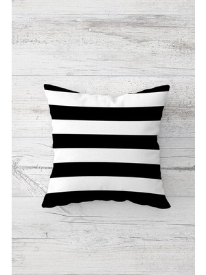 Pelangi Kalın Siyah Şerit Çift Tarafı Baskılı Gizli Fermuarlı Yastık Kılıfı Kırlent Koltuk Yastık Kılıfı