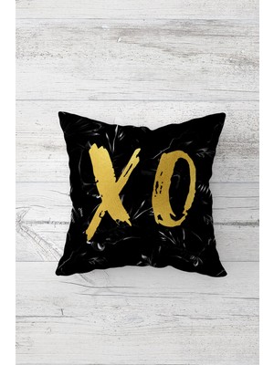 Pelangi Gold Xo Yazılı Çift Tarafı Baskılı Gizli Fermuarlı Yastık Kılıfı Kırlent Koltuk Yastık Kılıfı