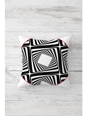 Pelangi 3 Boyutlu Siyah Beyaz Çift Tarafı Baskılı Gizli Fermuarlı Yastık Kılıfı Kırlent Koltuk Yastık Kılıfı