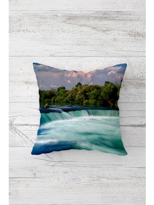 Pelangi Manzara Desenli Çift Tarafı Baskılı Gizli Fermuarlı Yastık Kılıfı Kırlent Koltuk Yastık Kılıfı