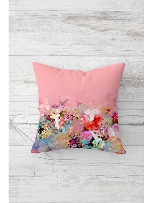 Pelangi Renkli Çiçek Desenli Çift Tarafı Baskılı Gizli Fermuarlı Yastık Kılıfı Kırlent Koltuk Yastık Kılıfı