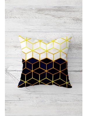 Pelangi Gold Detaylı Geometrik Çift Tarafı Baskı Gizli Fermuarlı Yastık Kılıfı Kırlent Koltuk Yastık Kılıfı