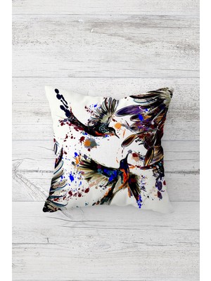 Pelangi Uçan Kuş Desenli Çift Tarafı Baskılı Gizli Fermuarlı Yastık Kılıfı Kırlent Koltuk Yastık Kılıfı