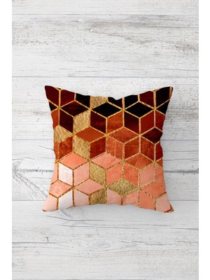 Pelangi Gold Detaylı Petek Desen Çift Tarafı Baskılı Gizli Fermuarlı Yastık Kılıfı Kırlent Yastık Kılıfı